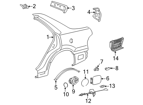 2001 Lexus ES300 Fuel Door Panel Sub-Assy, Quarter, RH Diagram for 61601-33913