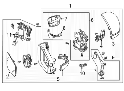 2021 Acura TLX Mirrors Camera Set, Passenger Side Diagram for 76207-TGV-A21