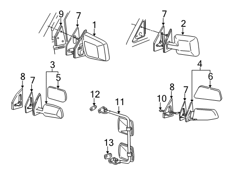 1999 Chevrolet Astro Outside Mirrors Mirror Asm-Outside Rear View *Marked Print Diagram for 15031782