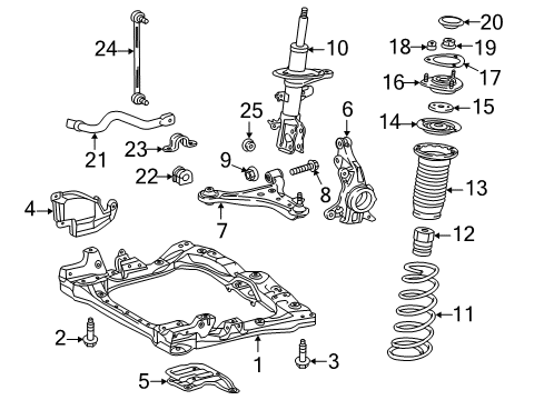 2013 Scion iQ Front Suspension Components, Lower Control Arm, Stabilizer Bar Stabilizer Link Nut Diagram for 90080-17224