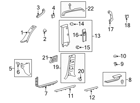 2010 Lexus LX570 Interior Trim - Pillars, Rocker & Floor GARNISH Assembly, Front Pillar Diagram for 62220-60310-B1