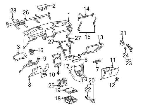 2001 Toyota Corolla Instrument Panel Knee Bolster Diagram for 55432-01020-C0