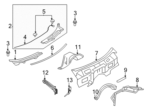 2019 Nissan GT-R Cowl Reinforce-Center Side Member, RH Diagram for 75314-KB50B