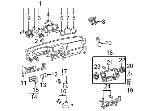 2007 Toyota Tacoma Cluster & Switches, Instrument Panel Housing Assembly Diagram for 55404-04080-B0