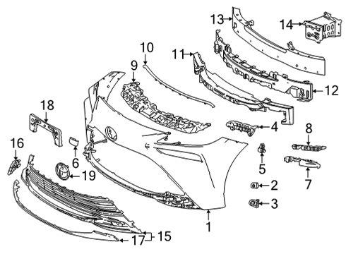 2021 Toyota Mirai Bumper & Components - Front Bumper Cover Pin Diagram for 47749-30090