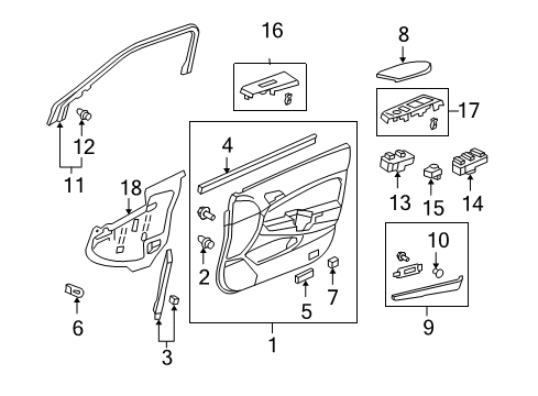 2010 Honda Accord Front Door Weatherstrip, L. FR. Door (Inner) Diagram for 72375-TA5-A01