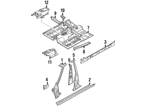 1988 Nissan Stanza Center Pillar, Hinge Pillar, Rocker, Floor Floor Front Diagram for 74312-D4530