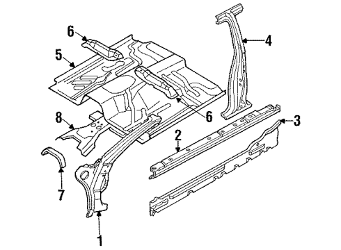 1993 Nissan Pathfinder Center Pillar, Hinge Pillar, Rocker, Floor Floor Front Diagram for 74312-60G30