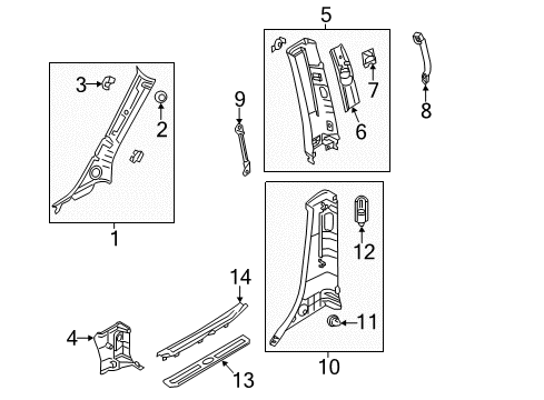 2014 Kia Sedona Interior Trim - Pillars, Rocker & Floor Trim Assembly-Front Pillar Diagram for 858204D100QW