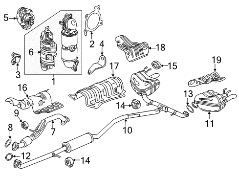 2018 Honda Civic Exhaust Components Muffler, Passenger Side Exhuast Diagram for 18307-TBC-A11