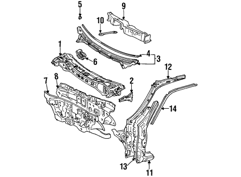 1992 Toyota Paseo Cowl Dash Panel Diagram for 55101-16450