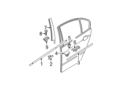 2005 BMW 330i Exterior Trim - Rear Door Outer Weatherstrip, Right Diagram for 51342695292