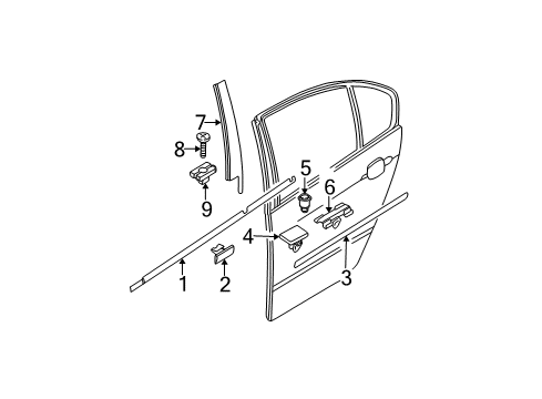 2005 BMW 330i Exterior Trim - Rear Door Window Frame Cover, Rear Left Door Diagram for 51342695289