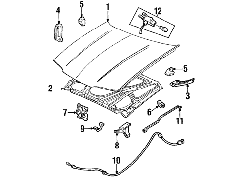 1991 Chevrolet Beretta Hood & Components Rod Asm-Hood Hold Open Diagram for 10119281