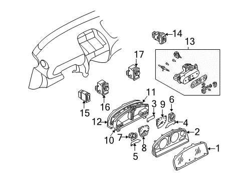 2001 Nissan Sentra Instruments & Gauges Instrument Speedometer Cluster Diagram for 24810-4Z471