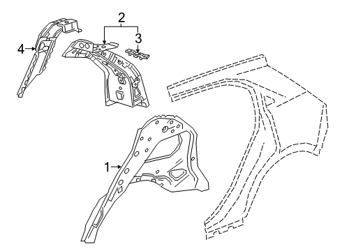 2019 Cadillac XT4 Inner Structure - Quarter Panel Inner Rail Diagram for 84052700