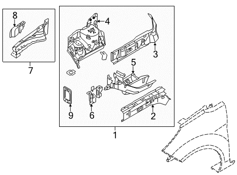 2019 Ford Fiesta Structural Components & Rails Outer Rail Diagram for D2BZ-54010A88-A