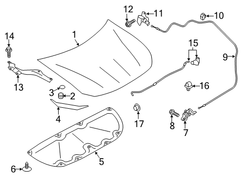 2017 Toyota 86 Hood & Components Support Rod Diagram for SU003-01395