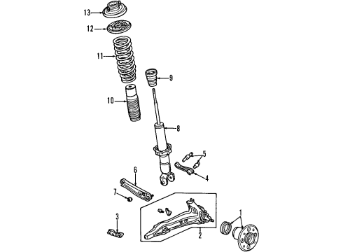 1997 Honda Civic Rear Suspension Components, Lower Control Arm, Upper Control Arm Bearing Assembly, Rear Hub Unit Diagram for 42200-S04-951