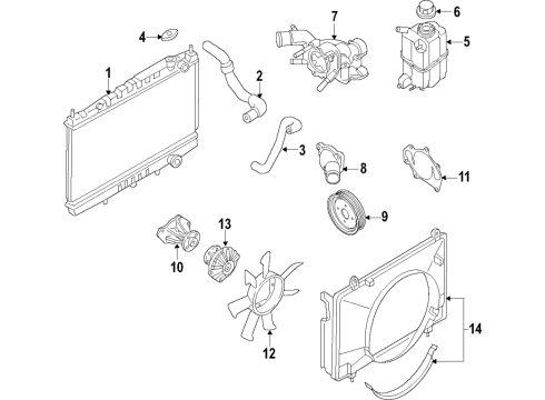2021 Nissan Titan XD Cooling System, Radiator, Water Pump, Cooling Fan Shroud-Radiator, Upper Diagram for 21476-9FV0B