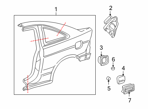 2005 Honda Civic Quarter Panel & Components, Exterior Trim Panel Set, R (DOT) Diagram for 04636-S5P-418ZZ