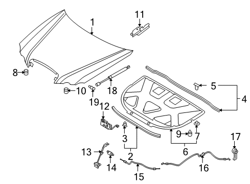 2004 Kia Amanti Hood & Components Lift Assembly-Hood, LH Diagram for 811613F001