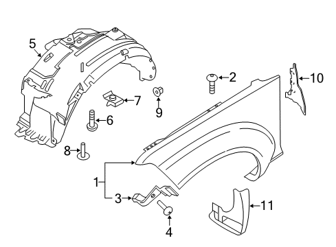 2012 Nissan Pathfinder Fender & Components, Exterior Trim Bracket-Front Fender, Lower LH Diagram for 63145-EA530