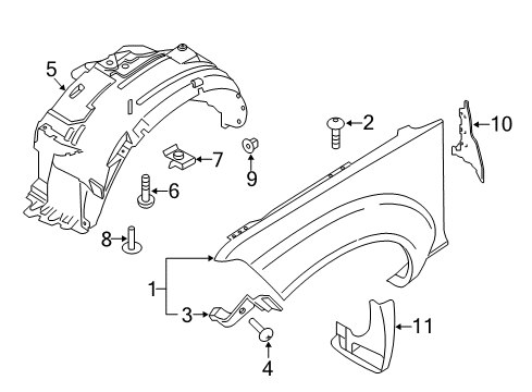 2012 Nissan Pathfinder Fender & Components, Exterior Trim Protector-Front Fender, RH Diagram for 63840-EA000