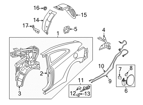 2014 Hyundai Elantra Coupe Trunk Rear Wheel Guard Assembly, Left Diagram for 86821-3X500