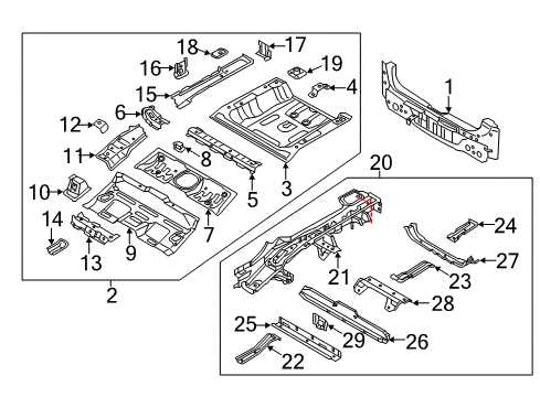2017 Kia Niro Rear Body Panel, Floor & Rails Member-Rear Floor Lower Diagram for 65534G5000