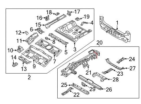 2017 Kia Niro Rear Body Panel, Floor & Rails Bracket Assembly-Battery Frame Diagram for 65615G2000