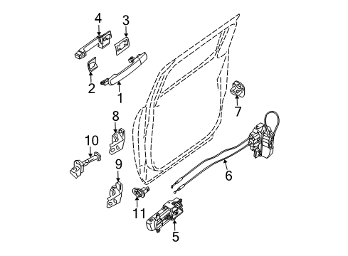 2006 Nissan Frontier Switches Rear Door Outside Handle Assembly, Left Diagram for 80607-ZP594