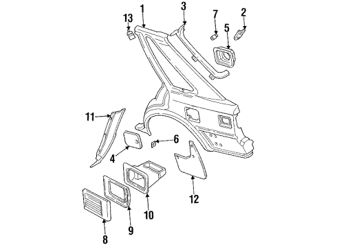 1987 Nissan Stanza Quarter Panel, Exterior Trim Base-Filler Lid Diagram for 78120-D4000