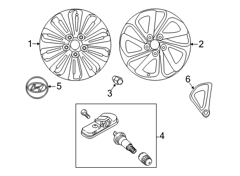 2018 Hyundai Sonata Wheels, Center Cap Aluminium Wheel Assembly Diagram for 52910-E6610