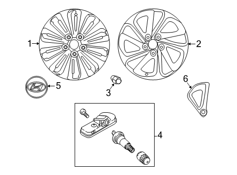 2018 Hyundai Sonata Wheels, Center Cap Wheel Assembly Aluminium Diagram for 52910-E6510