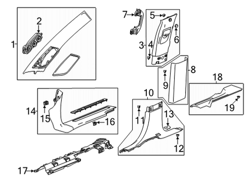 2022 Cadillac Escalade Interior Trim - Pillars Windshield Pillar Trim Diagram for 84883075