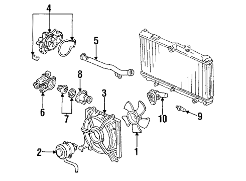 1993 Honda Prelude Cooling System, Radiator, Water Pump, Cooling Fan Fan Assembly, Cooling Diagram for 19016-PT0-305