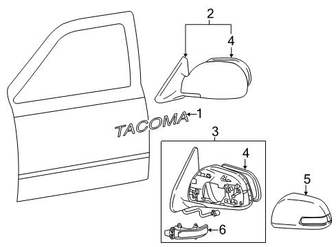 2013 Toyota Tacoma Outside Mirrors, Exterior Trim Mirror Cover Diagram for 87945-04030-G0