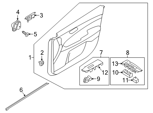 2019 Kia Forte Front Door Door Inside Handle Assembly Diagram for 82620M6010SA1