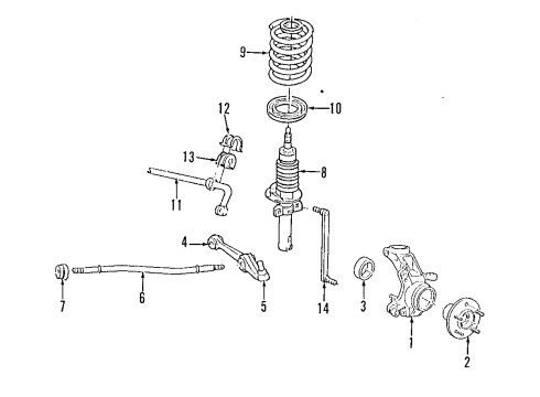 1998 Ford Windstar Front Suspension Components, Lower Control Arm, Stabilizer Bar Strut Diagram for 2U2Z-18124-BA