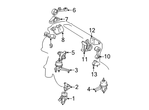 2003 Toyota Solara Engine & Trans Mounting Bracket, Engine Mounting Control Diagram for 12313-28040
