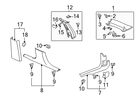 2012 Chevrolet Impala Interior Trim - Pillars, Rocker & Floor Lower Center Pillar Trim Diagram for 23312061