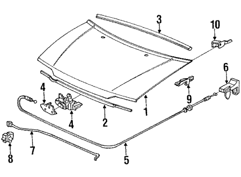 1990 Honda Accord Hood & Components Cushion, Hood Side Diagram for 74146-SM4-000