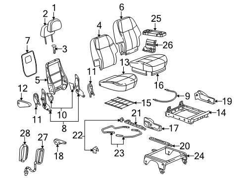 2007 Buick Terraza Rear Seat Components Bar, Rear Seat Inner & Outer Adjuster Tie Diagram for 88896662