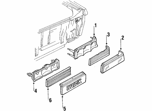 1989 Buick Skyhawk Tail Lamps Lens, Rear Combination Lamp Diagram for 16503031