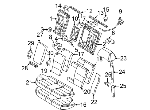 2003 BMW 330Ci Rear Seat Components Clip Diagram for 52207157536