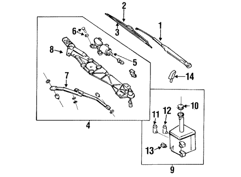 1997 Nissan Quest Windshield - Wiper & Washer Components Windshield Wiper Arm Assembly Diagram for 28886-0B000