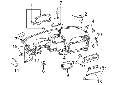 2004 Toyota Sienna Cluster & Switches, Instrument Panel Storage Box Door Diagram for 55042-AE011-B0