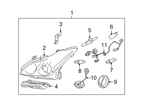 2014 Infiniti Q60 Headlamps Headlamp Housing Assembly, Right Diagram for 26025-1NL0B