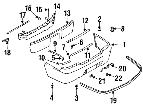 1996 Infiniti I30 Rear Bumper Clip Diagram for 63848-01G00
